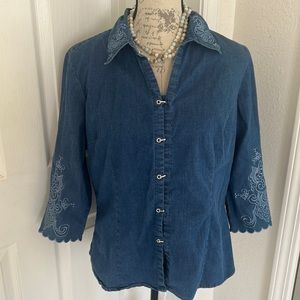 Vintage Authentic Shaver Lake Casuals Blue Embroidered Top Sz L